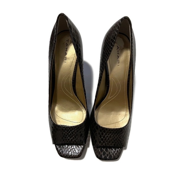 NWOT Tahari Rini open toe pumps, in brown croc print size 8 - Picture 2 of 10